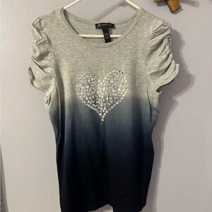 INC International Concepts Grey to Black Ombre Tee with Crystal Heart